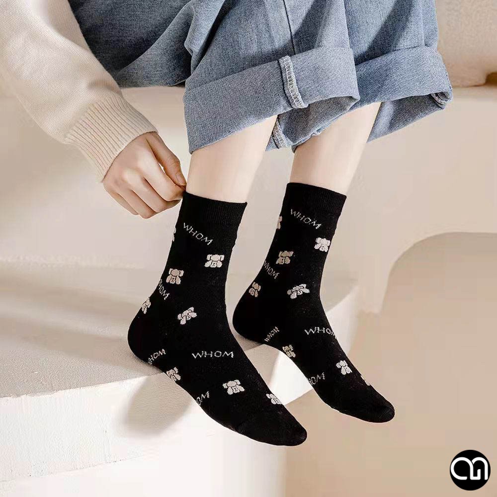 Tất Vớ Cổ Cao Nữ Hoạ Tiết Gấu Nhiều Màu Dễ Thương Thời Trang Unisex Hàn Quốc