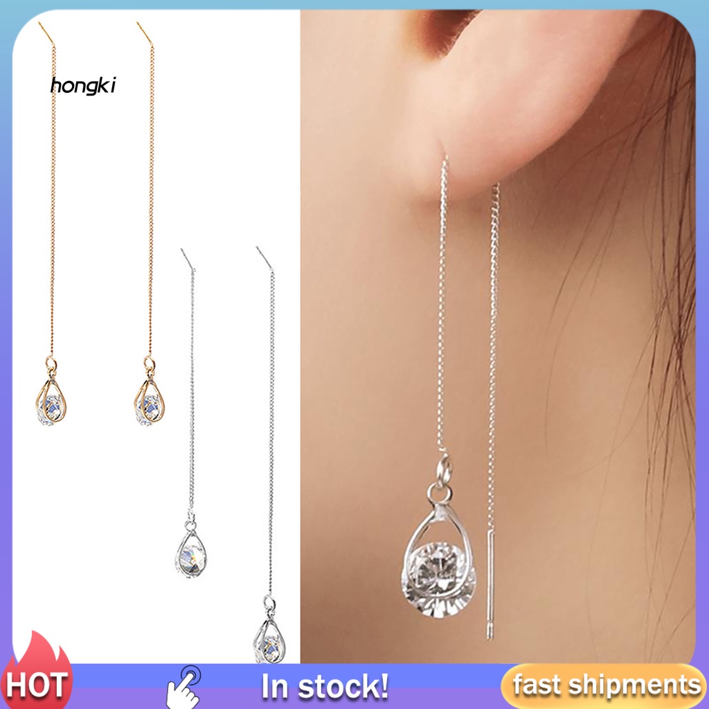 1 Đôi Bông Tai Dáng Dài Đính Đá Hình Giọt Nước Thời Trang Dự Tiệc