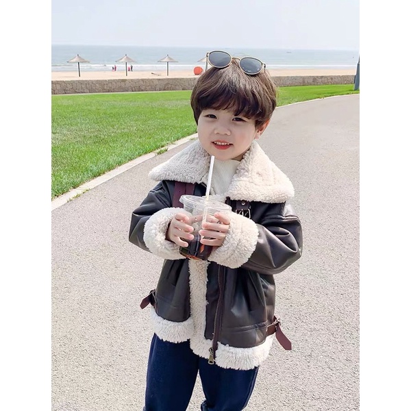 Áo khoác da cho bé lót lông cừu Hàn quốc size 10-32kg tiemnhazam