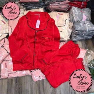 Bộ lụa nhung đỏ viền đen size L