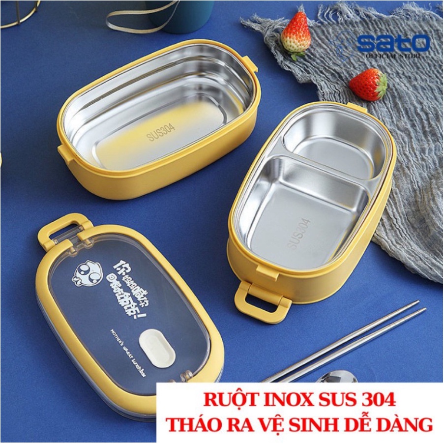 Hộp Cơm Giữ Nhiệt 2 Tầng 3 Ngăn, Chất Liệu Nhựa Lúa Mạch Nguyên Sinh An Toàn Cho Sức Khỏe, Ruột Inox 304 Cao Cấp