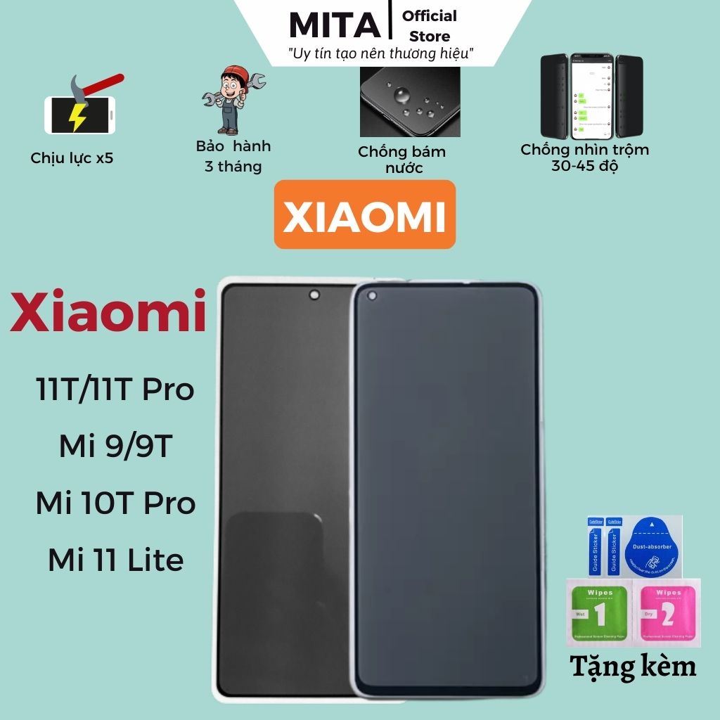 Kính cường lực Chống nhìn trộm Xiaomi 11T/11T Pro/ Mi 8 Lite/9T/9T Pro/10T Pro/11 Lite-Full màn hình-Cảm ứng mượt mà
