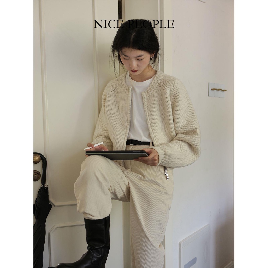 Áo Khoác Cardigan Len Dệt Kim Dày Dáng Rộng Cổ Tròn Dài Tay Phối Khóa Kéo Thời Trang Thu Đông Hàng Mới 2022