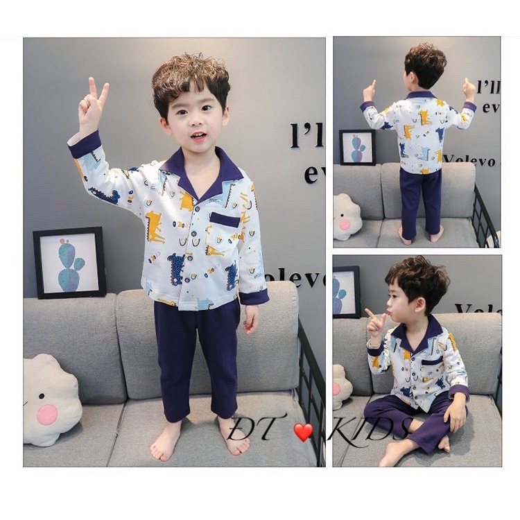 [Sao chép][Siêu Sale] BỘ PIJAMA BÉ TRAI IN HÌNH KHỦNG LONG VẢI MỀM MỊN  SIZE 9-19KG(PJMKL)