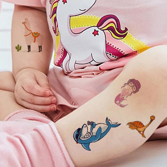 Set 10 Miếng Dán Hình Xăm Tạm Thời Họa Tiết Động Vật Hoạt Hình Vui Nhộn Cho Bé