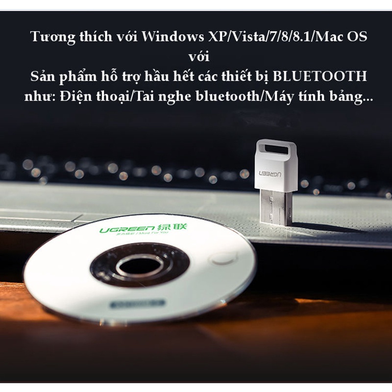 USB Thu Bluetooth 4.0 Cho Máy Tính Bàn và Laptop UGREEN 30443 - Hàng Chính Hãng BH 18 Tháng