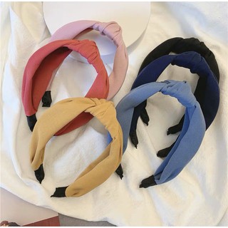 Bờm cài tóc vải trơn bản to nhiều màu