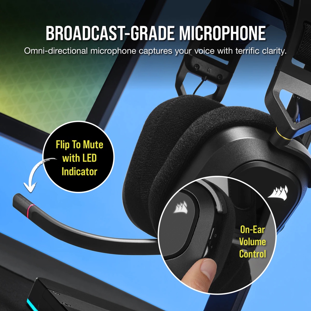 Tai nghe Corsair HS80 RGB Wireless - Chính Hãng - Mới 100% Bảo Hành 24 Tháng
