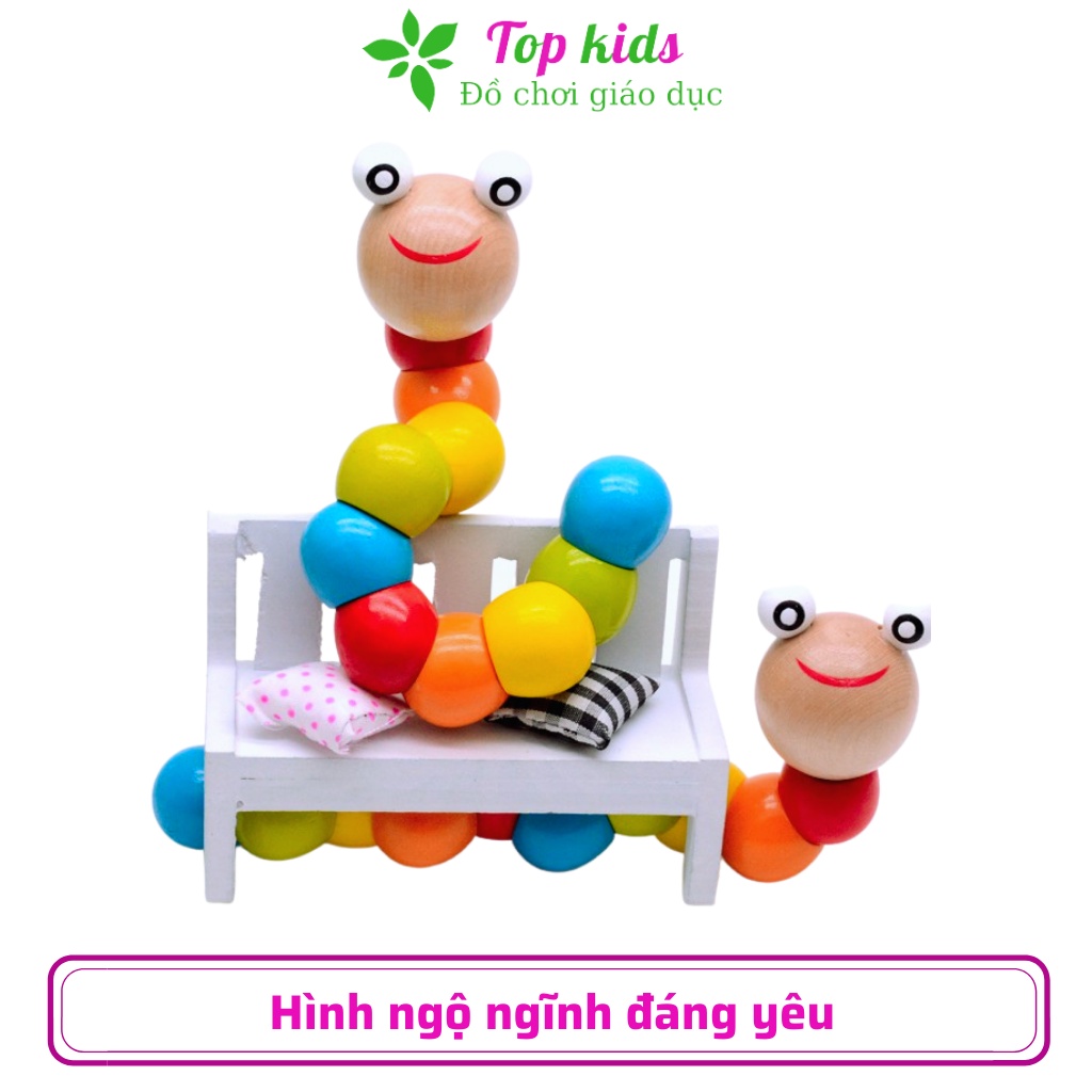 Đồ chơi gỗ thông minh cho bé trai bé gái montessori từ 1 2 3 tuổi đồ chơi con sâu uốn dẻo giúp bé biết màu sắc - TOPKIDS