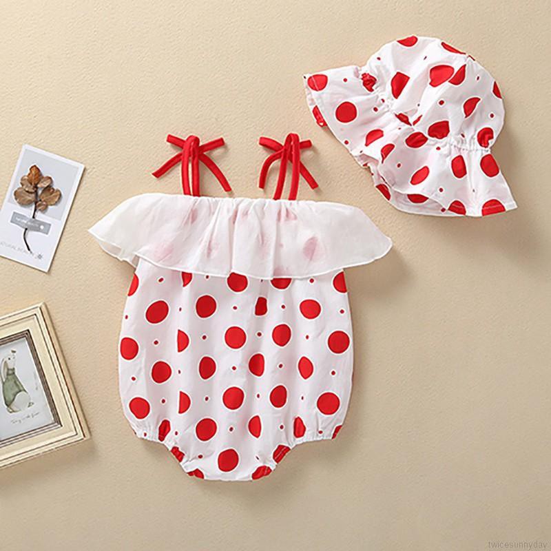 Bộ áo liền quần chấm bi xinh xắn cho bé gái