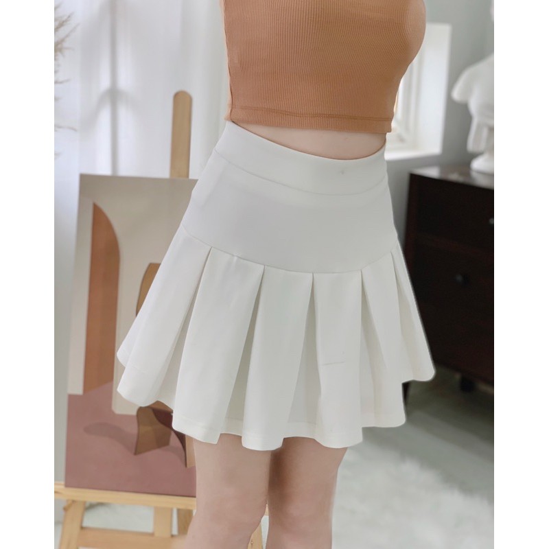 (Ảnh thật)Chân váy Tennis Skirt xoè xếp ly màu trắng