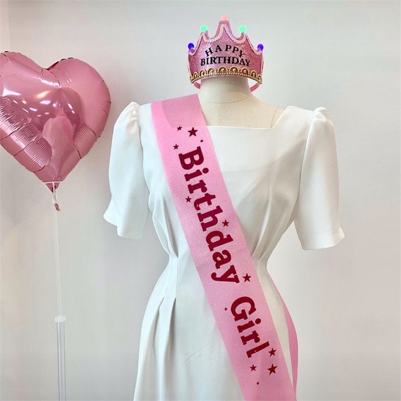 Dây đeo chéo, ruy băng Happy birthday, birrhday girl, birthday queen