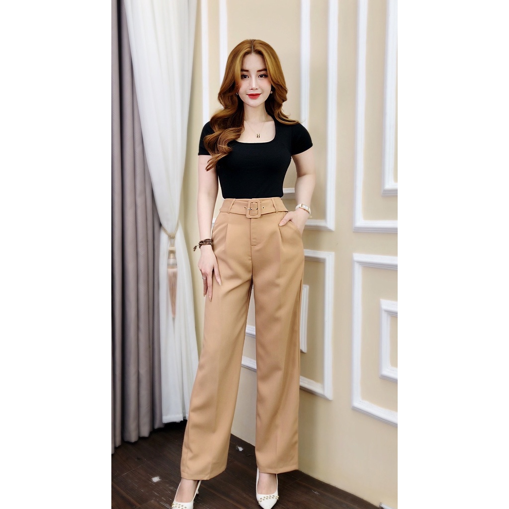 Quần tây nữ CRAZYTEEN ống suông kèm belt Q0048