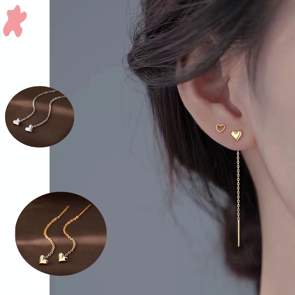 ★★★ 1 Đôi Bông Tai Dáng Dài Hình Trái Tim Màu Trơn Phối Tua Rua Dễ Thương Cho Nữ