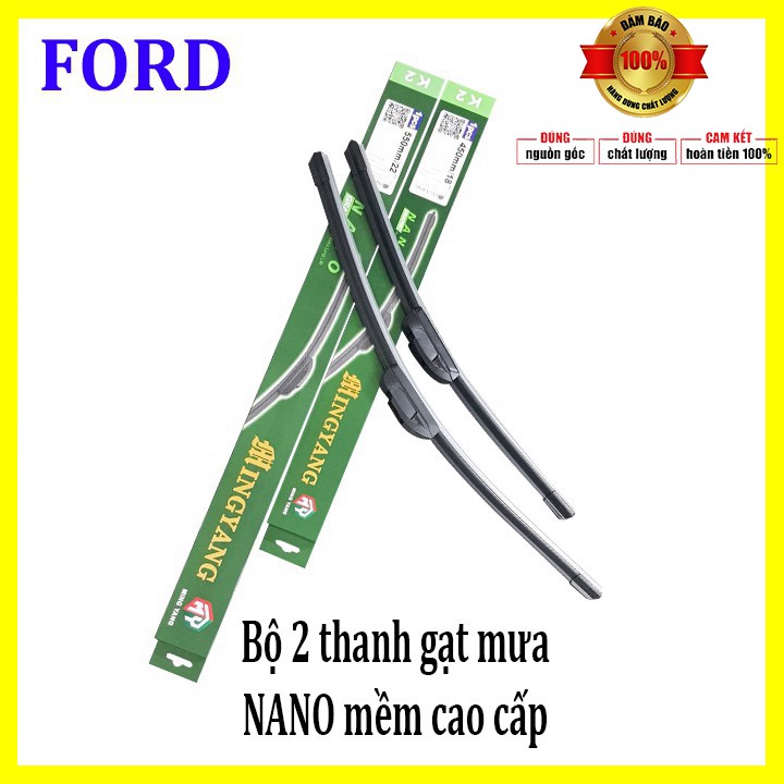 Sản phẩm  Bộ 2 thanh gạt nước mưa ô tô Nano mềm cao cấp dành cho xe Ford: Transit-Ecosport-Everest-Focus-Fiesta-Ranger-M