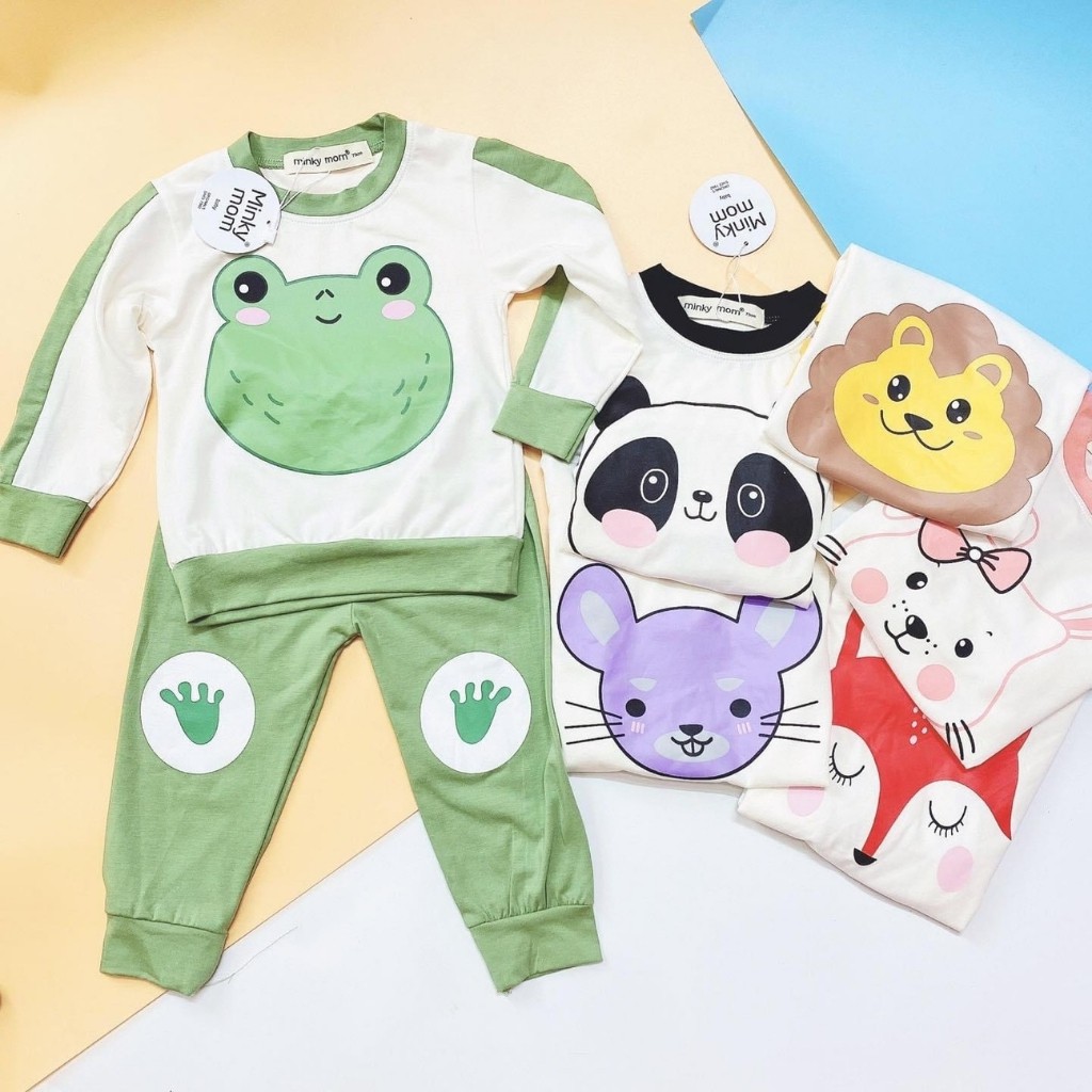 Bộ Cotton Dài Tay Cho Bé  Bộ Thu Đông Dài Tay Minky Mom Cho Bé Trai Bé Gái Với Các Hình Thú Siêu Kute