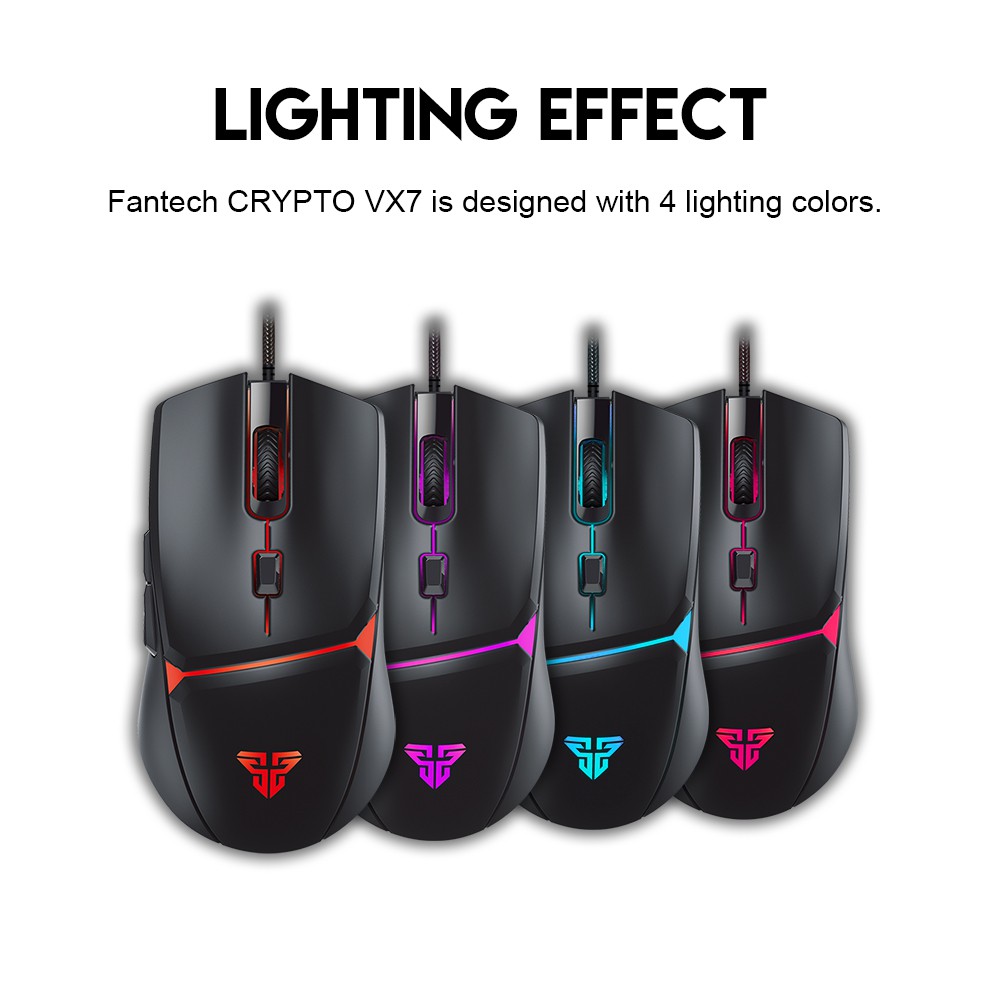 Chuột Macro Gaming Fantech VX7 Crypto Màu đen trắng 6D RGB. DPI 200 đến 8000 - Hãng phân phối chính thức