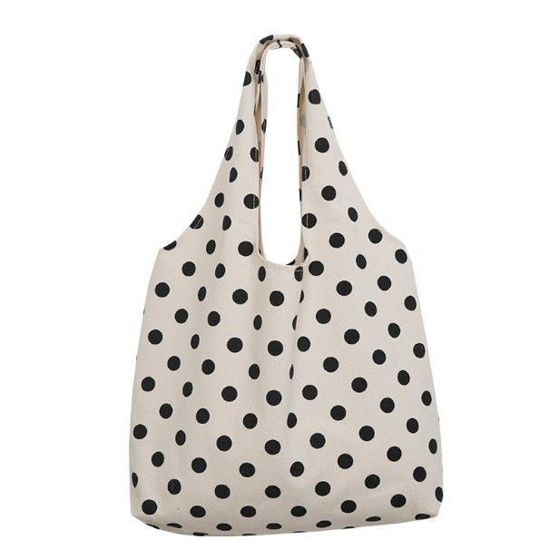 Túi Xách Canvas Cỡ Lớn Họa Tiết Chấm Bi Phong Cách Nhật Bản