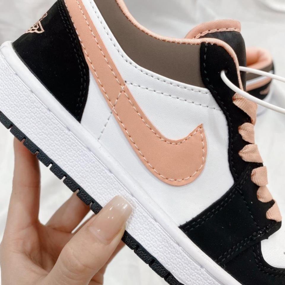 Giày Jordan cổ thấp Peach Mocha hồng đào nam nữ bản đẹp, Giày Jordan 1 low màu đen cam, Sneaker JD1 bóng rổ full box bil