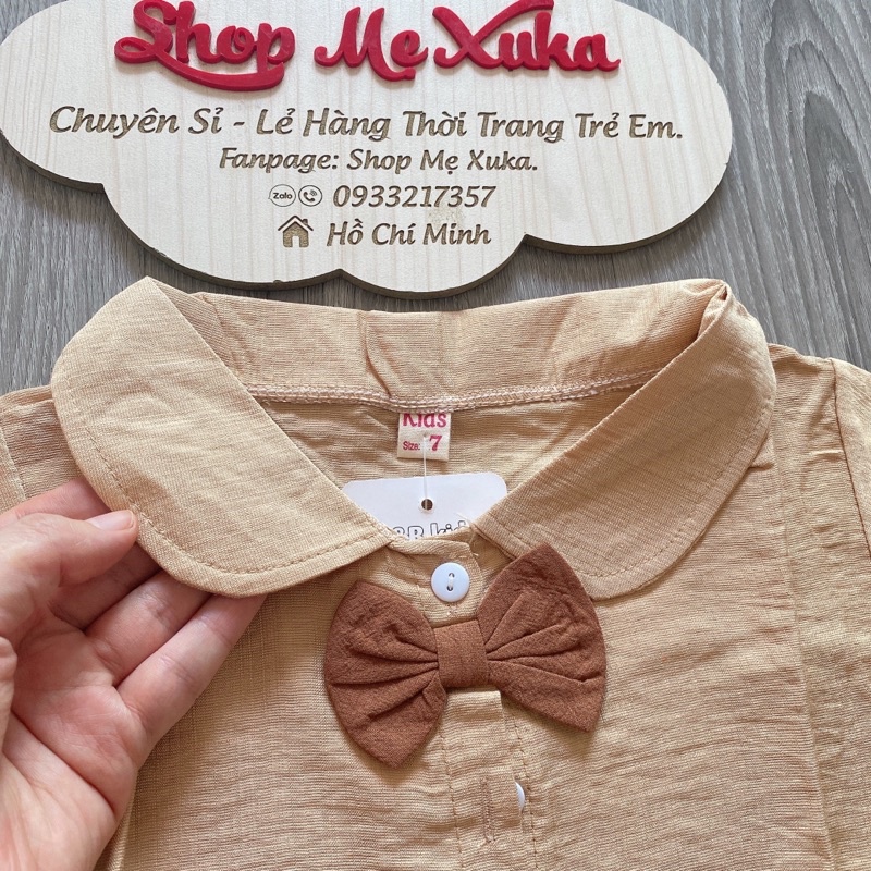Set sơ mi tay ngắn bé trai đính nơ
