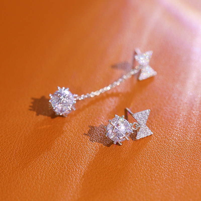 [Jiudolan] Khuyên Tai Đính Đá Zircon Ruy Băng Không Đối Xứng Tinh Tế Sáng Bóng Thanh Lịch Dành Cho Nữ