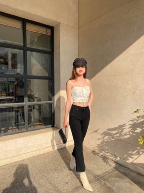 Quần jean nữ ống loe dáng dài, LUCETFASHION, quần bò nữ