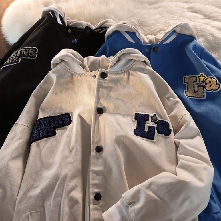 Áo KHoác Bomber Viền Cổ Thêu Chữ Dáng Rộng Nam Nữ Unisex Uzzlang Form Rộng