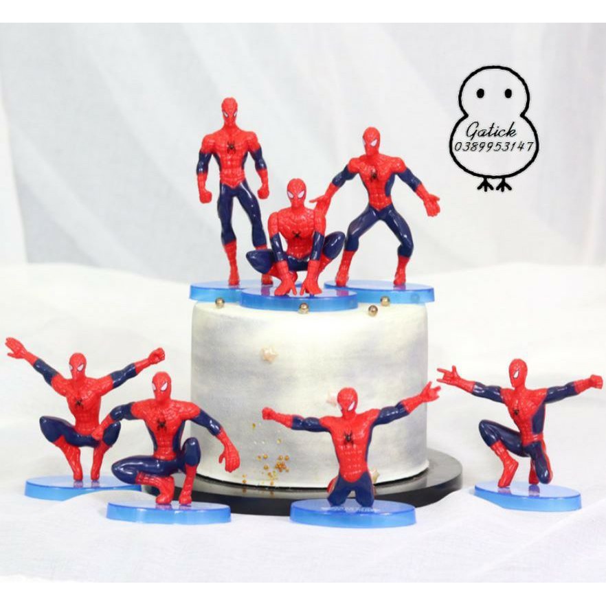 Bộ 7 siêu nhân người nhện trang trí bánh kem, spider man phụ kiện trang trí sinh nhật