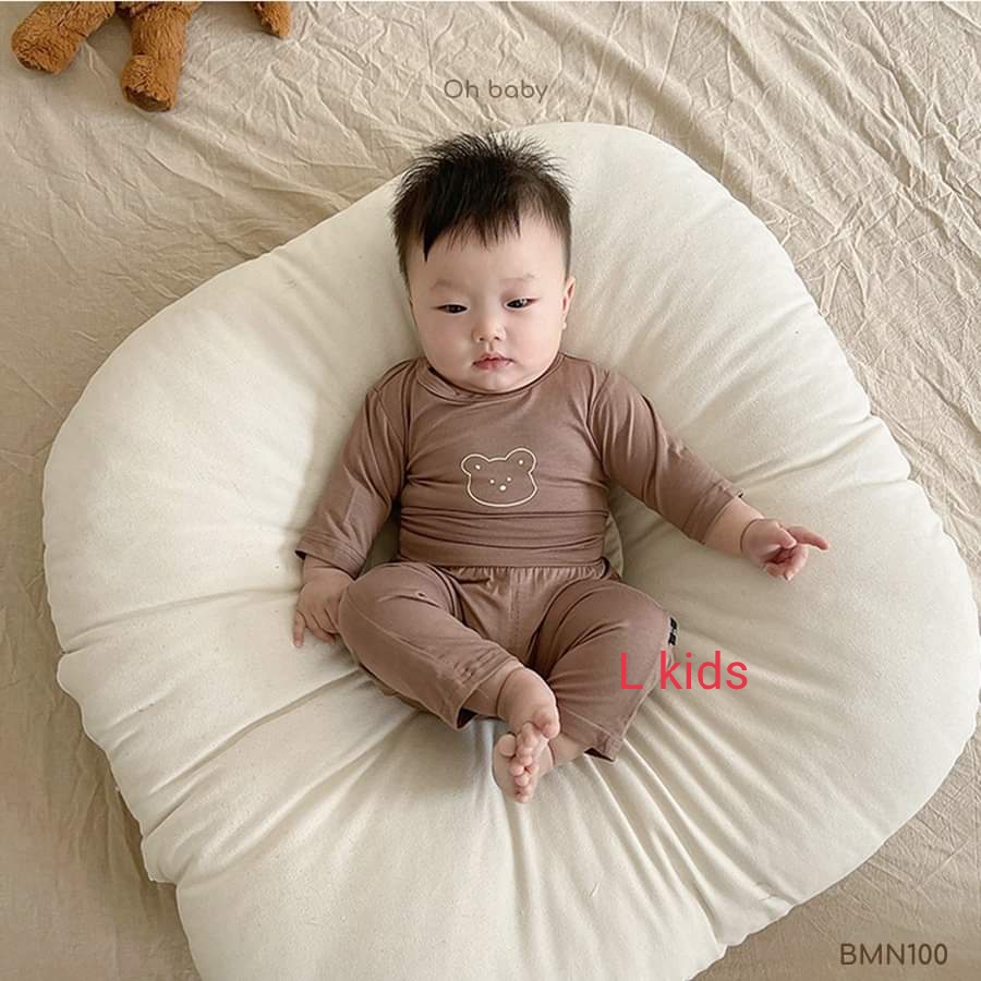 [Bé 7-17kg] Bộ Tay dài thun lạnh màu trơn quần cạp cao ấm bụng cho bé trai bé gái