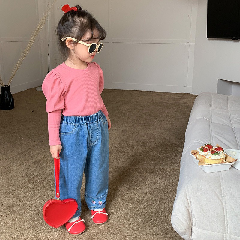 Áo Thun Cotton Tay Phồng Họa Tiết Sọc Thời Trang Mùa Thu Hàn Quốc Dành Cho Bé Gái