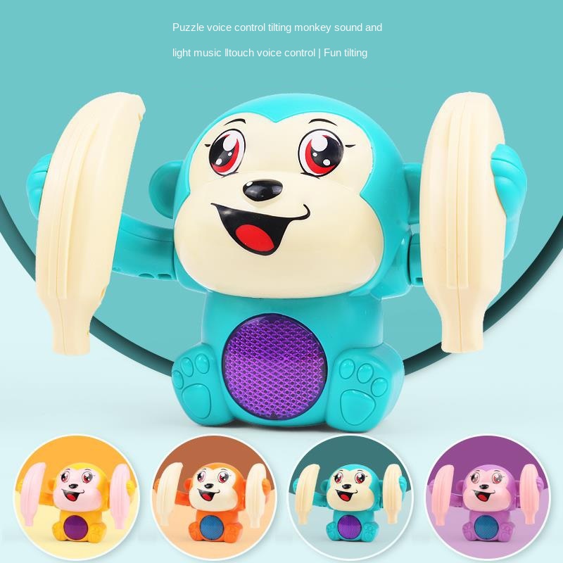 2021 New Music Banana Flipping Monkey Toy Electric Voice Control Induction Tumbling Cartoon Model Toy As Kids Gift