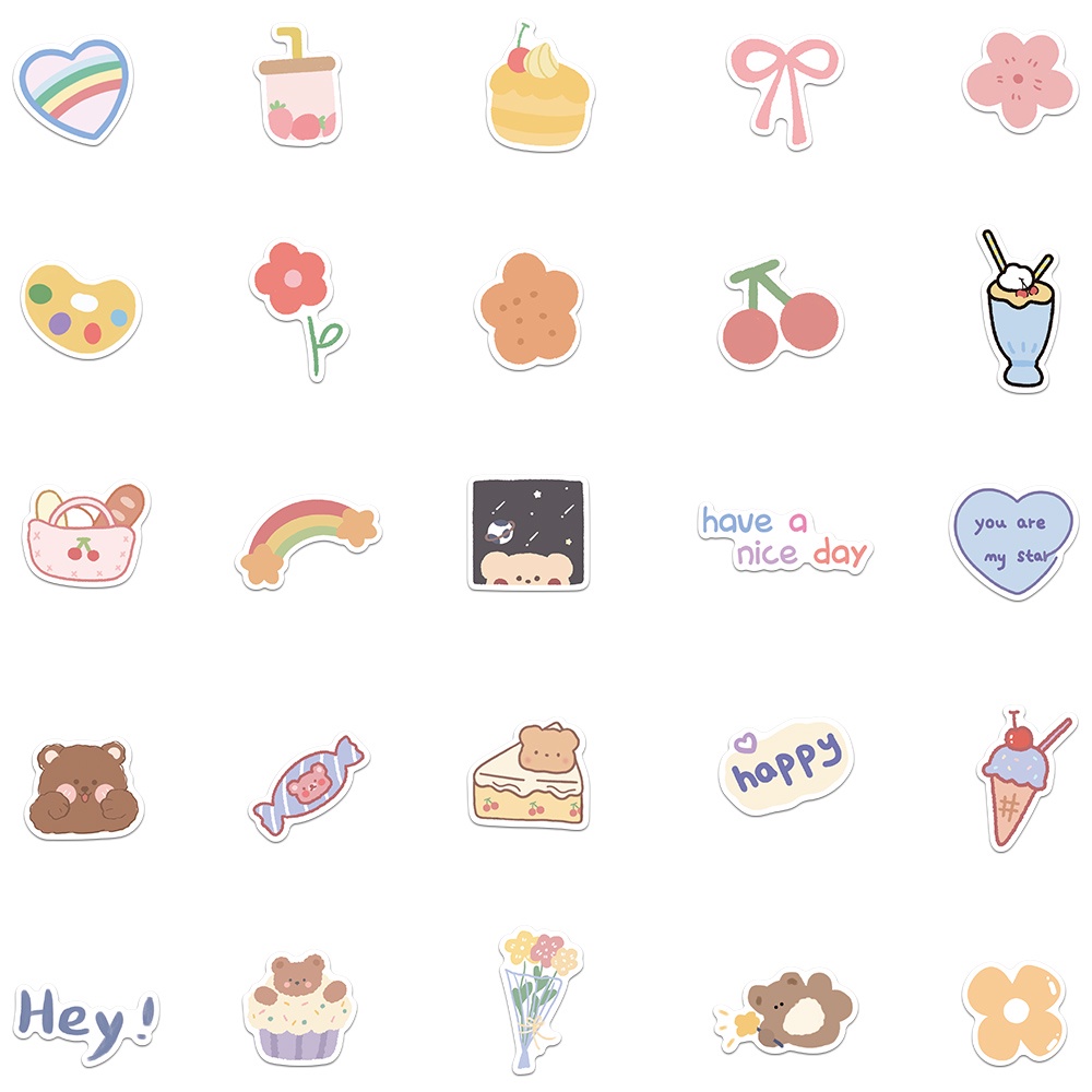 Set 10/100 Sticker Dán Trang Trí Hình Gấu Hoạt Hình Chống Thấm Nước