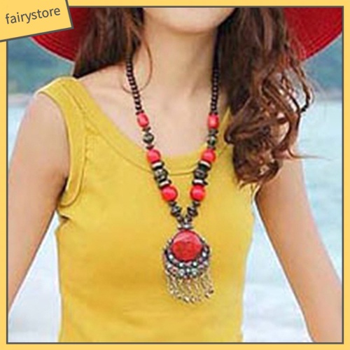 Dây Chuyền Mặt Hình Tròn Phối Tua Rua Phong Cách Bohomian Thời Trang Nữ Độc Đáo