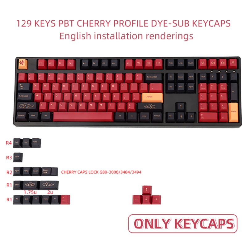 Bộ 129 Nút Bàn Phím Pbt Nhuộm Màu Đỏ Samurai Cá Tính Cho Cherry Mx Switch Tkl87 108