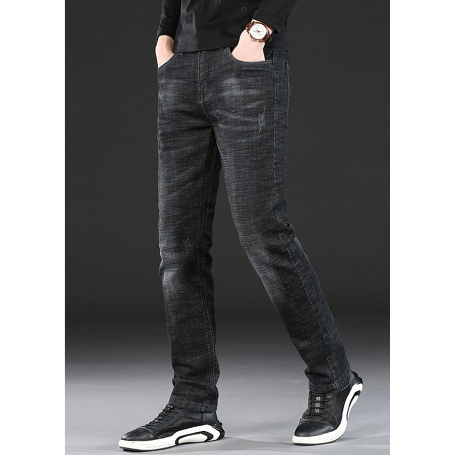 Quần Jeans Đen Xước Nhẹ Dáng Vừa Trẻ Trung | BigBuy360 - bigbuy360.vn