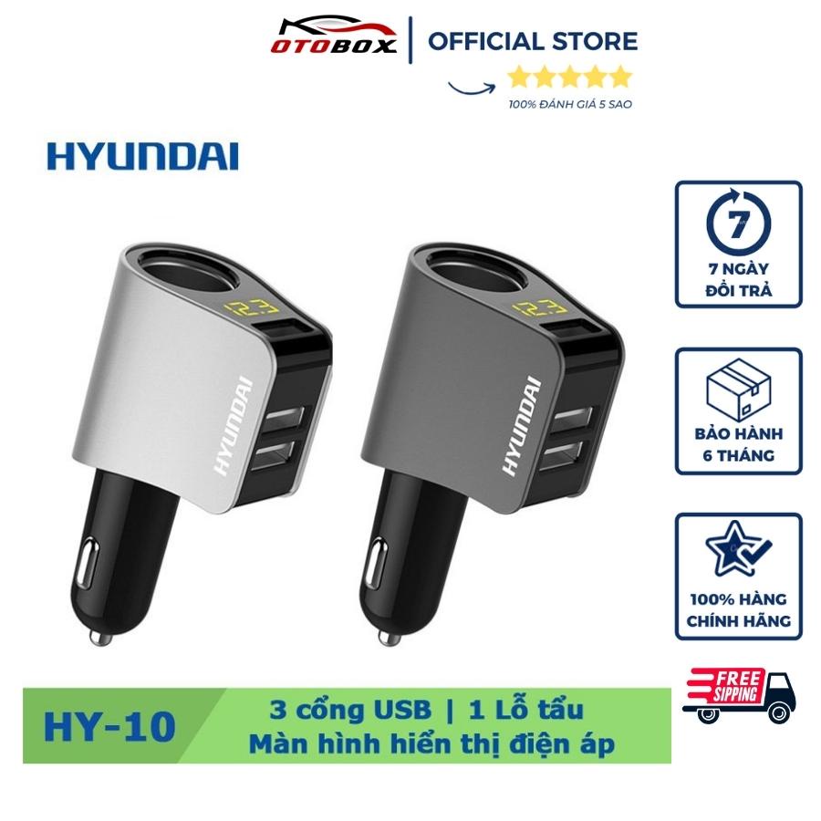 Sạc điện thoại Hyundai QC3.1 gắn trên ô tô chính hãng OTOBOX, tẩu sạc nhanh oto 3 cổng usb, có đèn leb báo điện áp