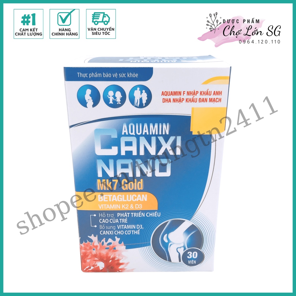 Viên uống AQUAMIN CANXI NANO MK7 GOLD bổ sung calci giúp chắc khỏe xương - Hộp 30 viên