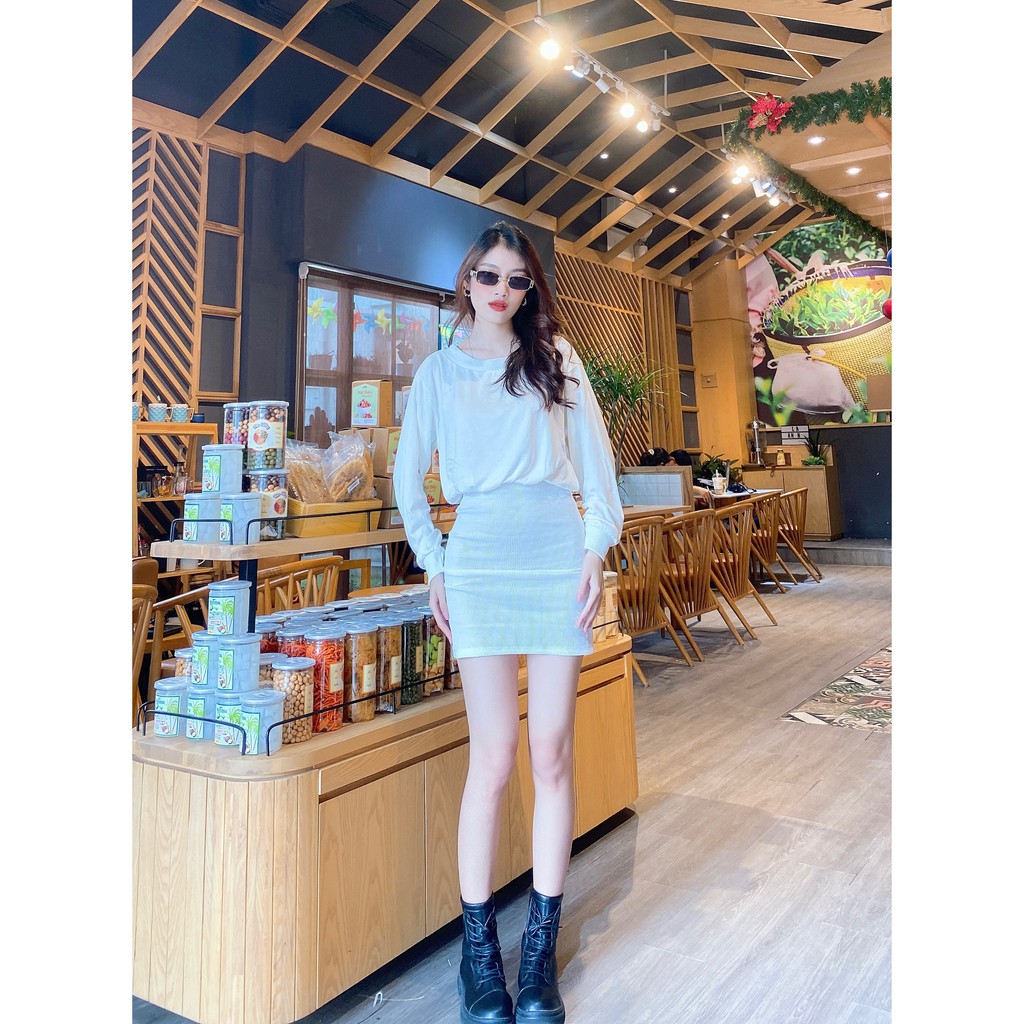 Đầm thun body lệch vai