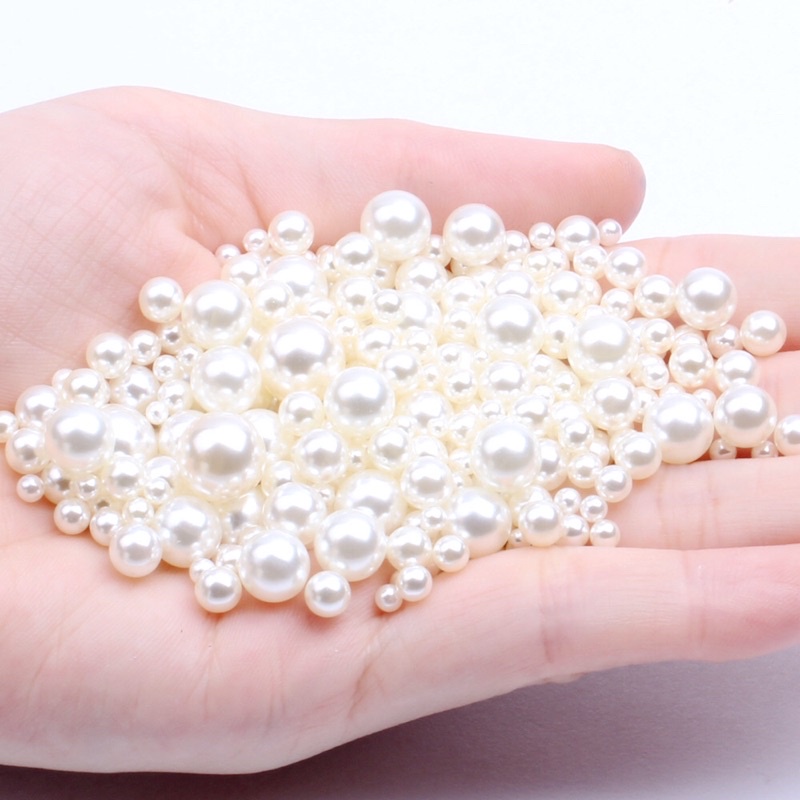 Hạt giả trai màu kem có lỗ size 3-6mm trang trí - Nguyên liệu làm thủ công