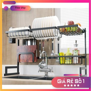 [HÀNG CHÍNH HÃNG] Kệ Úp Chén Đĩa Thông Minh Dài 85cm Trên Bồn Rửa Bát Sơn Đen Cao Cấp KENA 2021, Giá Đựng Bát Đũa Gia Vị