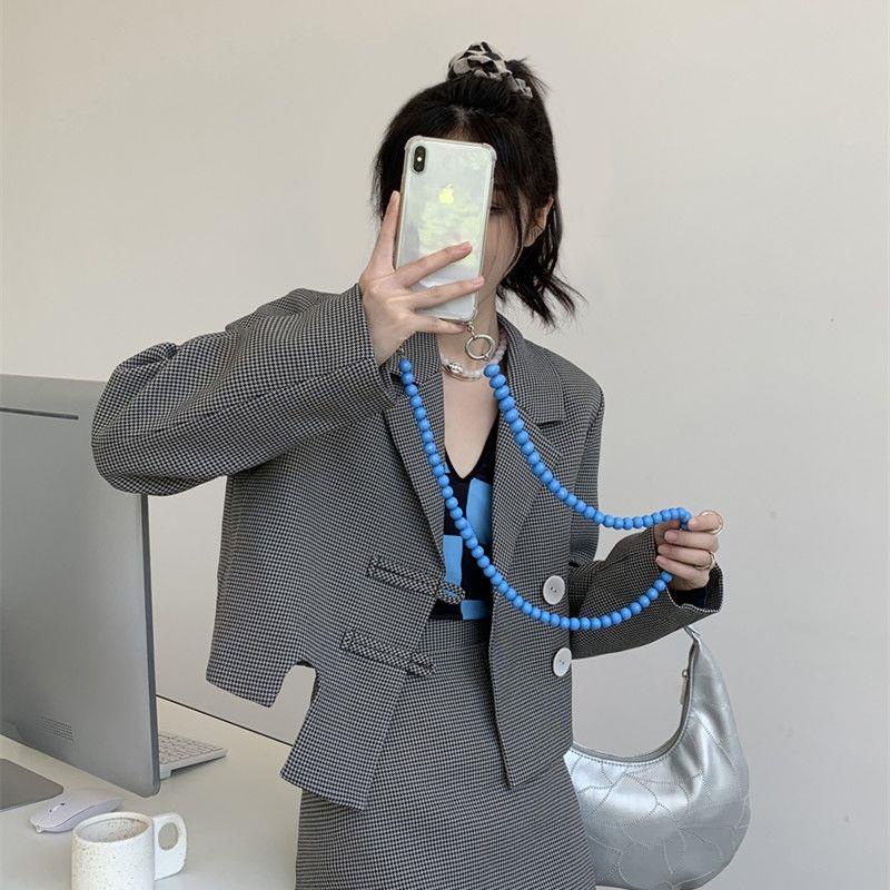 Anni/autumn Winter Punctual Times Arrived! Set áo khoác len + chân váy chữ A họa tiết Houndstooth phong cách retro