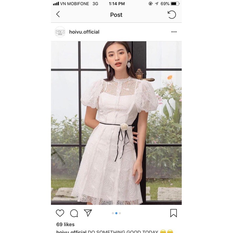 Đầm ren trắng có dây buộc