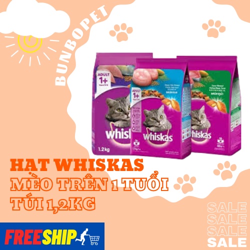 Hạt Cho Mèo Whiskas Túi 1,2kg - Dành Cho Mèo Trên 1 Tuổi Vị Cá Ngừ/Cá Thu/Cá Biển