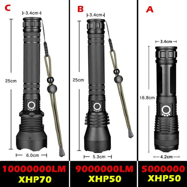 Mới Đèn Pin LED CREE XHP70 Có Thể Sạc Lại Bằng Cổng USB 26650