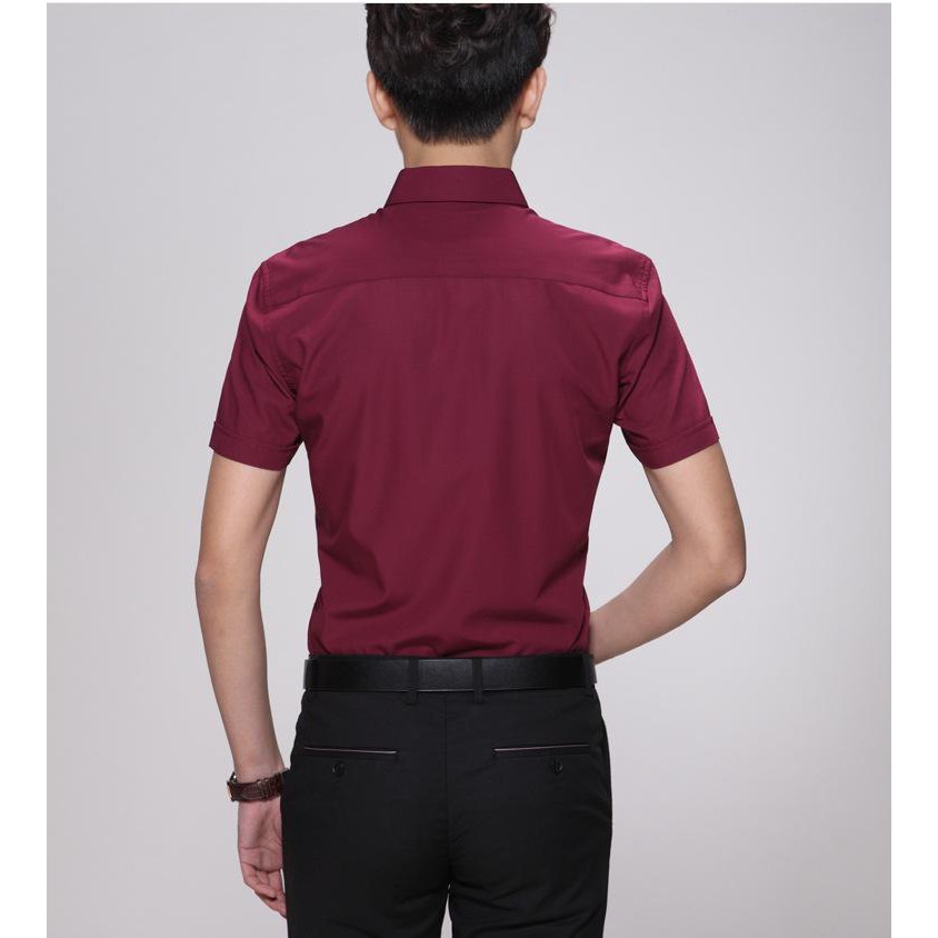 Áo Sơ Mi Lụa Cotton nam Ngắn tay Màu Đỏ Đô(7 Size từ 40kg đến 85kg) - FashionQuocDai | BigBuy360 - bigbuy360.vn