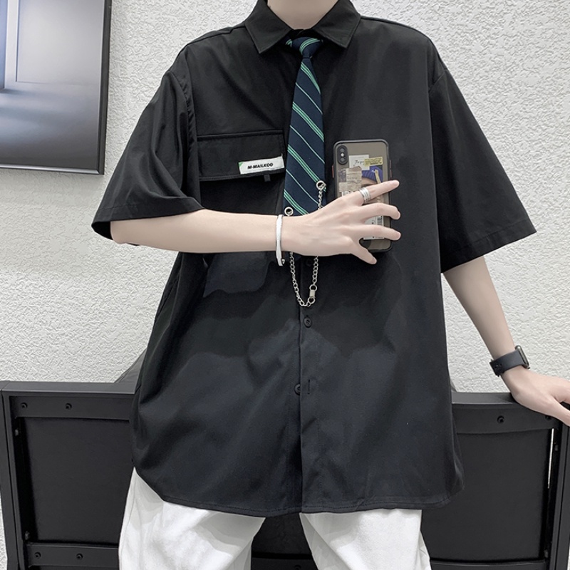 Áo Sơ Mi Trắng Tay Ngắn Phối Cà Vạt Phong Cách Đại Học Xuân Hè Thiết Kế Mới Cho Nam