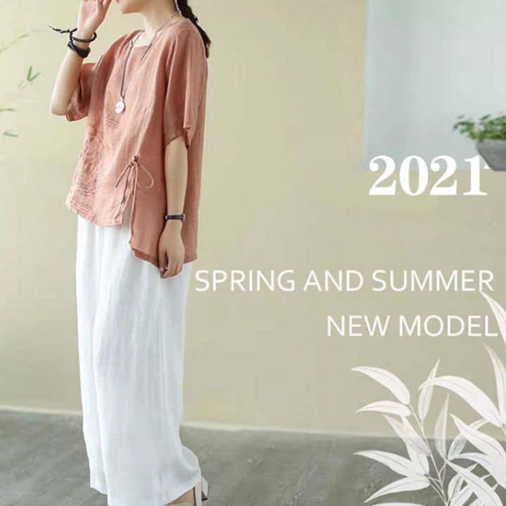 Áo đũi tay lửng thêu hoa có dây thắt