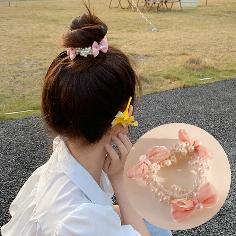 Dây Cột Tóc Co Giãn Đính Ngọc Trai Thời Trang Hàn Quốc Cho Nữ