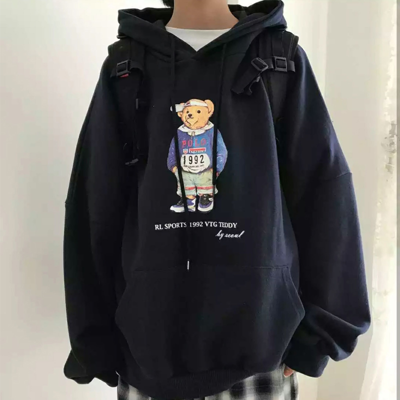 Áo Hoodie Dài Tay In Họa Tiết Gấu Phong Cách Hàn Quốc Thời Trang Nữ Dễ Thương