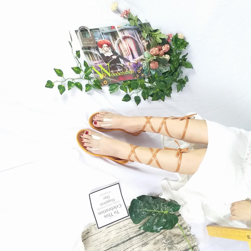 (CÓ SẴN) Giày sandal nữ cột dây chiến binh quai trong suốt đi biển mùa hè [FREESHIP]